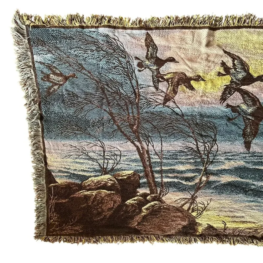 Vintage Terry Redlin jacquard tapestry throw blanket Beacon flying ducks